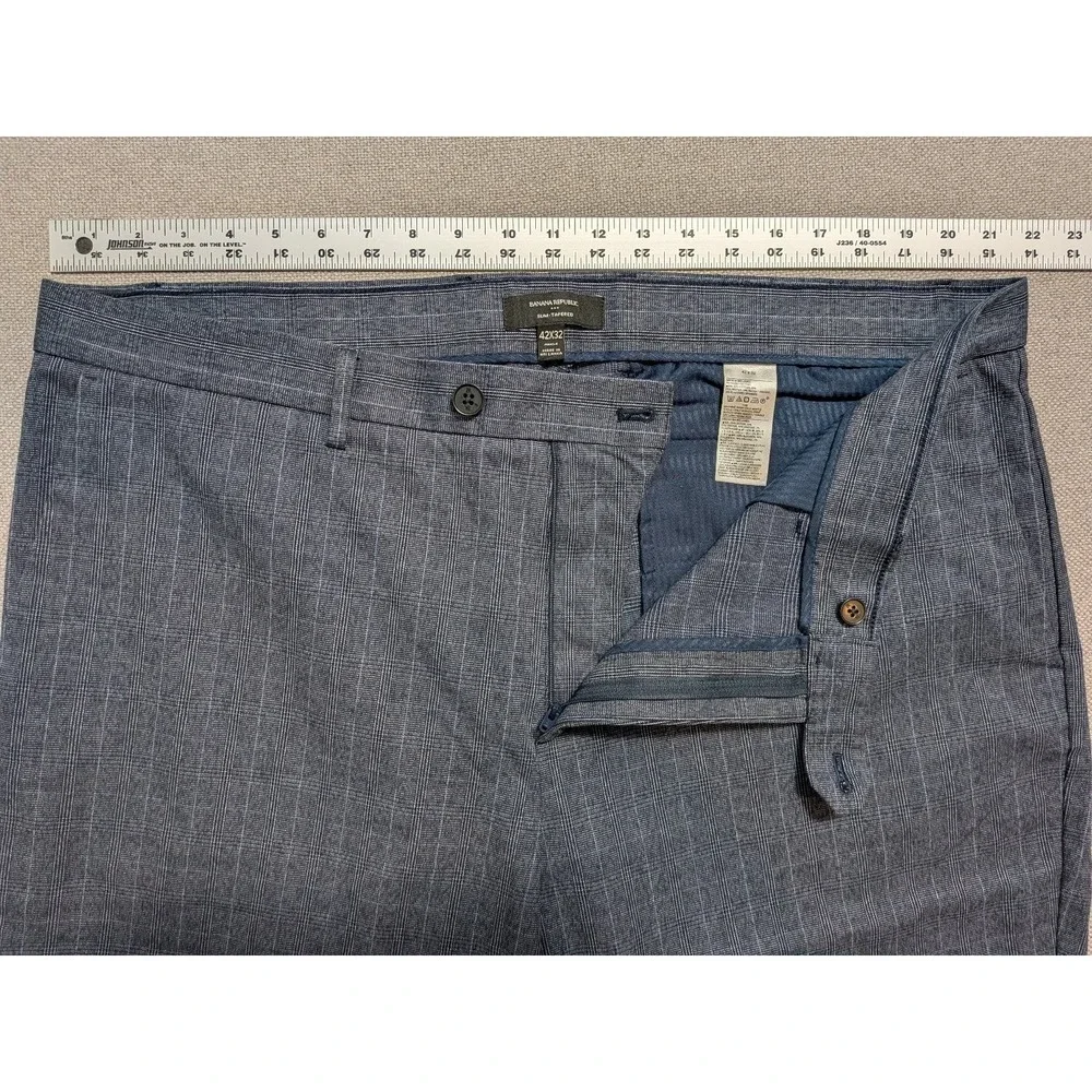 Banana Republic Men's 42x32 Blue Plaid Dress Pants Slim Tapered Fit